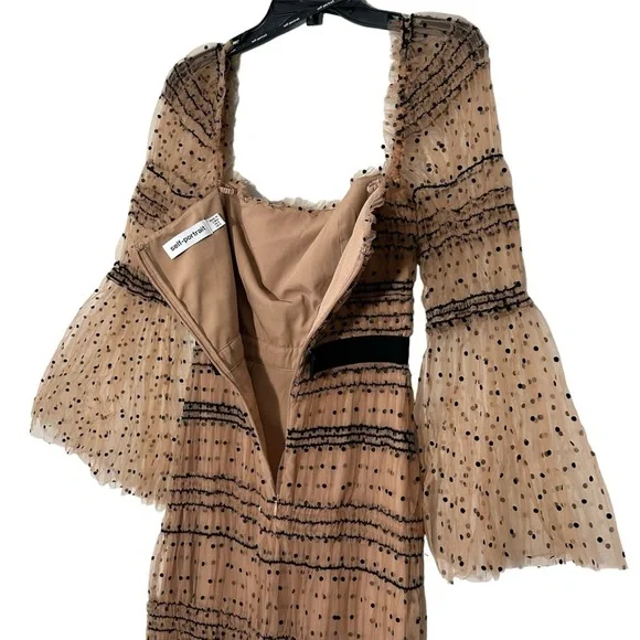 Self-Portrait Shirred Polka Dot Mesh Tulle Cocktail Bodycon Midi Dress size 2 - Picture 13 of 16